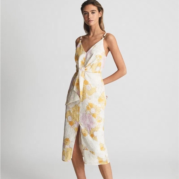 REISS Kay Tie Front Printed Dress - Picture 1 of 11